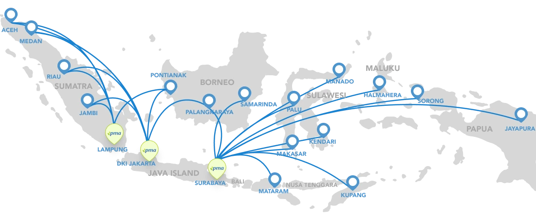 Map of Indonesia distribution coverage